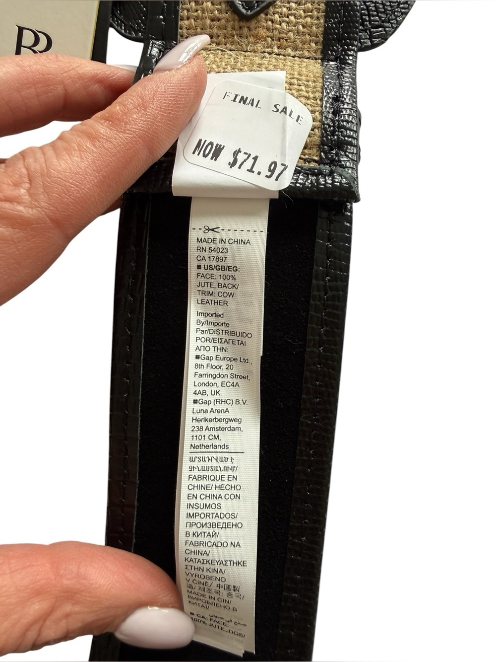 Banana Republic Riviera Linen Leather Belt XS Raffia Black Wide Waist NWT - Picture 4 of 6